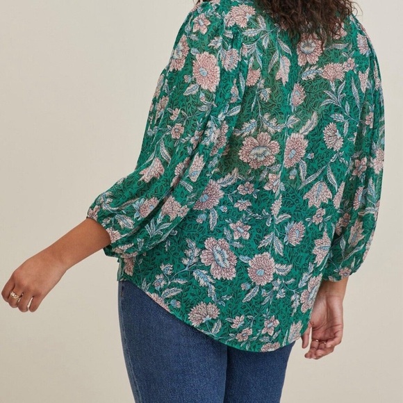 Torrid Blouse Green Floral Sheer Size 0 (Large) Balloon Sleeve Loose Fit - Picture 11 of 11